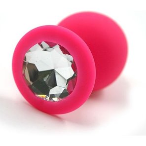  Розовая силиконовая анальная пробка с прозрачным кристаллом 8,3 см 