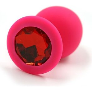  Розовая силиконовая анальная пробка с красным кристаллом 8,3 см 