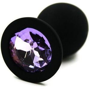  Чёрная силиконовая анальная пробка с светло-фиолетовым кристаллом 7 см 