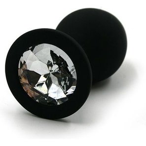  Чёрная силиконовая анальная пробка с прозрачным кристаллом 8,3 см 