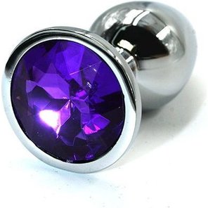  Серебристая алюминиевая анальная пробка с темно-фиолетовым кристаллом 7 см 