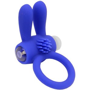  Синее эрекционное кольцо «Зайчик» с мини-вибратором 