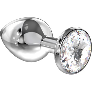  Большая серебристая анальная пробка Diamond Clear Sparkle Large с прозрачным кристаллом 8 см 