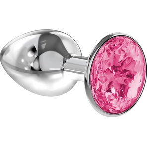  Малая серебристая анальная пробка Diamond Pink Sparkle Small с розовым кристаллом 7 см 