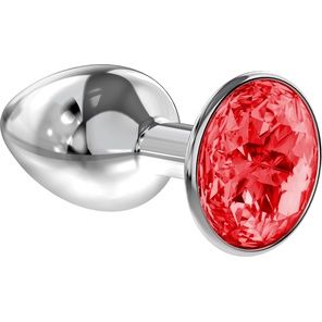  Малая серебристая анальная пробка Diamond Red Sparkle Small с красным кристаллом 7 см 
