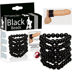  Широкое эрекционное кольцо из бусинок Black Beads 