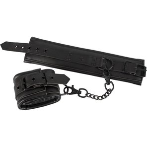  Чёрные наручники с мягкими манжетами из искусственной кожи 