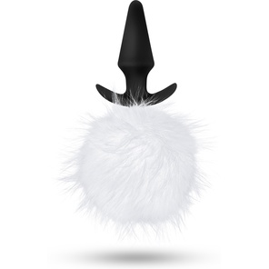  Силиконовая анальная пробка с белым заячьим хвостом Fur Pom Pom 12,7 см 