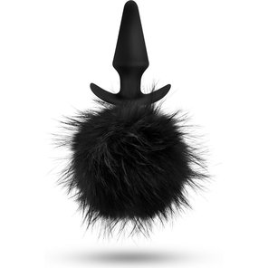  Силиконовая анальная пробка с чёрным заячьим хвостом Fur Pom Pom 12,7 см 