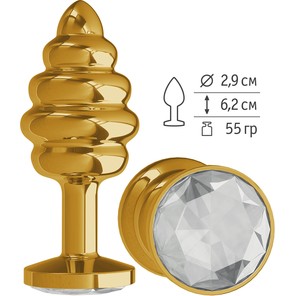  Золотистая пробка с рёбрышками и прозрачным кристаллом 7 см 
