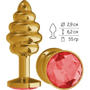 Золотистая пробка с рёбрышками и красным кристаллом 7 см 