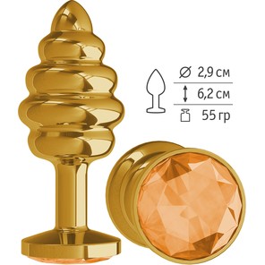  Золотистая пробка с рёбрышками и оранжевым кристаллом 7 см 