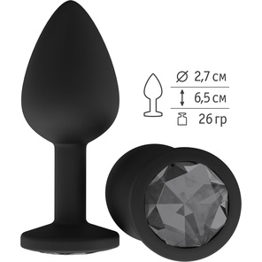 Чёрная анальная втулка с чёрным кристаллом 7,3 см 