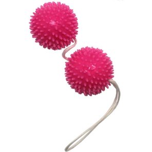  Розовые вагинальные шарики с шипами на шнурке 