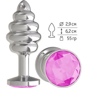  Серебристая пробка с рёбрышками и розовым кристаллом 7 см 