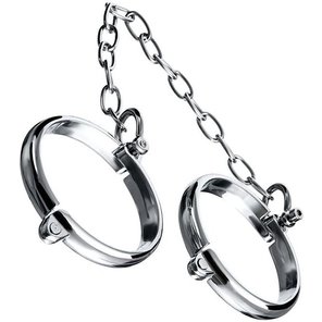  Серебристые металлические наручники с цепочкой Metal размер L 
