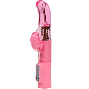  Розовый вибратор с изогнутой головкой и ротацией 21,5 см 