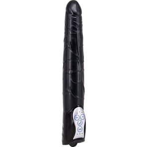  Чёрный вибромассажер Long John Realistic Thrusting Vibrator с функцией толкания 20 см 