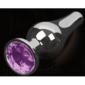  Серая анальная пробка с фиолетовым кристаллом 12 см. 