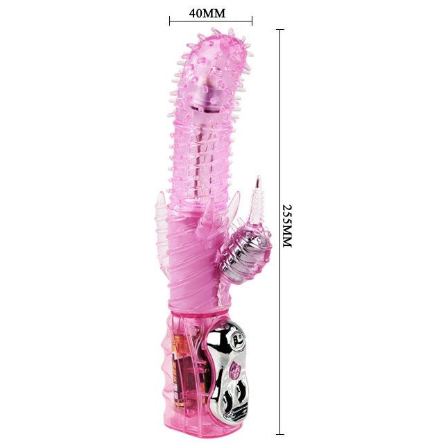 Мультискоростной вибромассажер розового цвета - 25,5 см. Фотография 4.