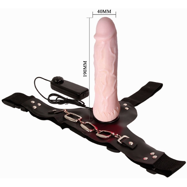 Женский розовый страпон с вибрацией - 18,5 см. Фотография 4.