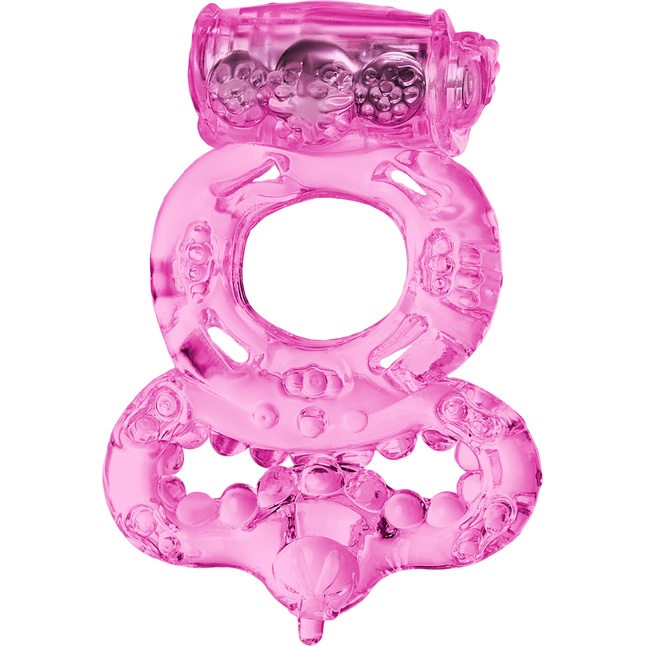 Розовое эрекционное кольцо с вибратором и подхватом. Фотография 2.