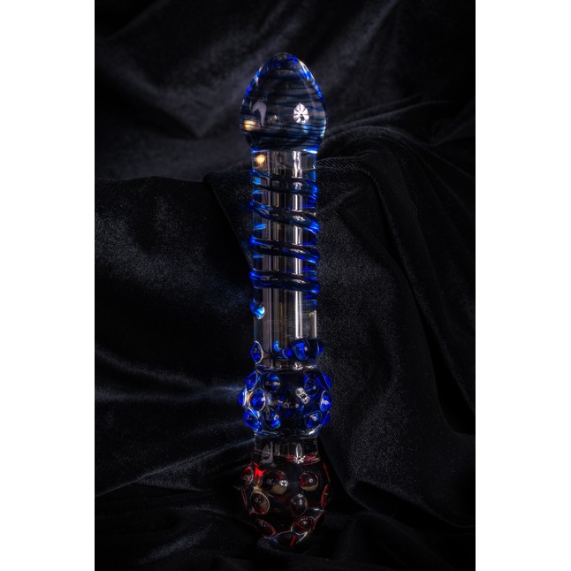 Двусторонний стеклянный фаллос со спиралью и шишечками - 20,5 см - Sexus Glass. Фотография 11.