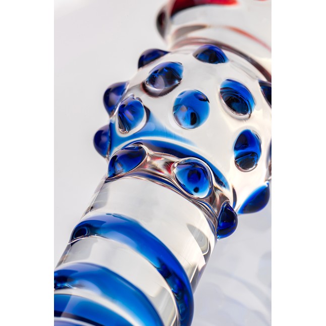 Двусторонний стеклянный фаллос со спиралью и шишечками - 20,5 см - Sexus Glass. Фотография 8.