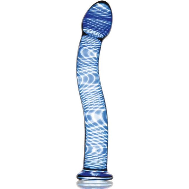 Изогнутый стеклянный фаллос синего цвета - 19 см - Sexus Glass