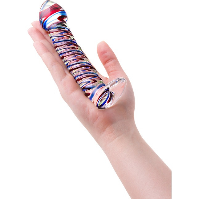 Стеклянный фаллос с разноцветными спиралями - 16,5 см - Sexus Glass. Фотография 2.