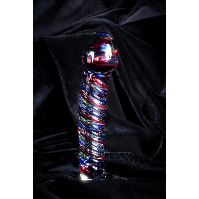 Стеклянный фаллос с разноцветными спиралями - 16,5 см - Sexus Glass. Фотография 8.