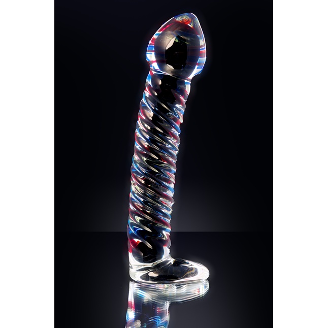 Стеклянный фаллос с разноцветными спиралями - 16,5 см - Sexus Glass. Фотография 9.