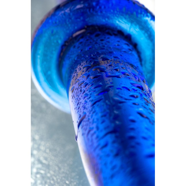 Гладкий анальный фаллос синего цвета - 25 см - Sexus Glass. Фотография 6.