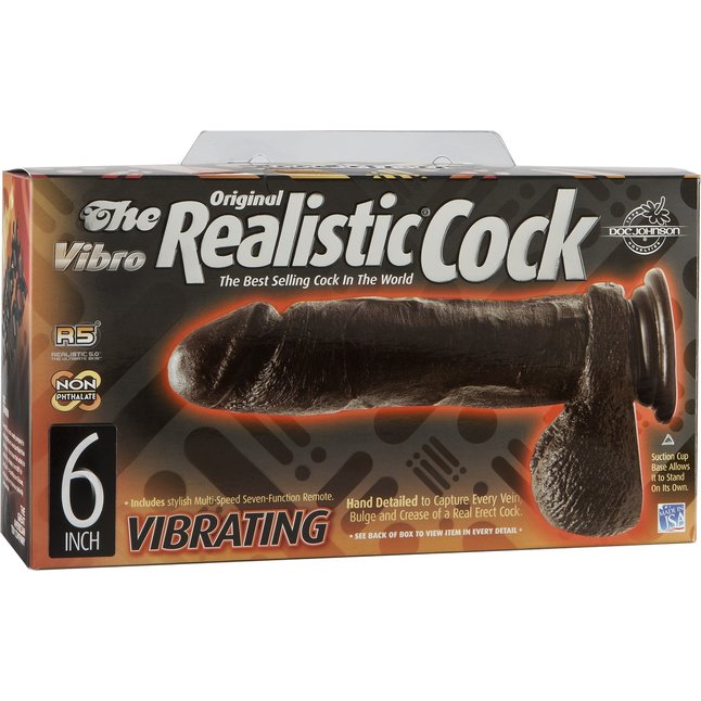 Вибромассажер-реалистик черного цвета на присоске с пультом управления - 15,5 см - The Realistic Cock. Фотография 3.