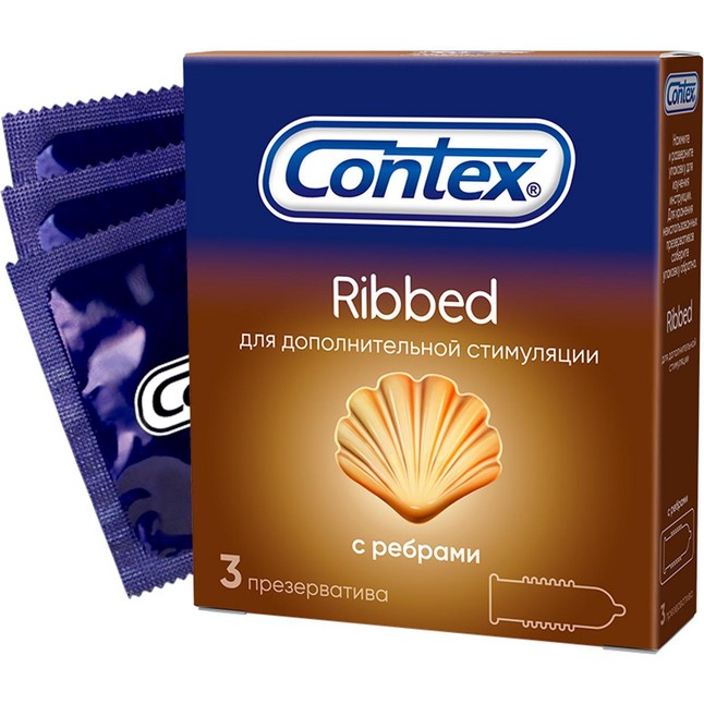 Презервативы с рёбрышками CONTEX Ribbed - 3 шт