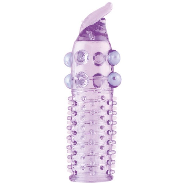 Гелевая фиолетовая насадка с шариками, шипами и усиком - 11 см