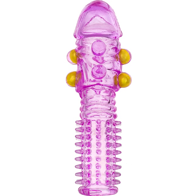 Гелевая фиолетовая насадка с шариками и шипами - 14 см