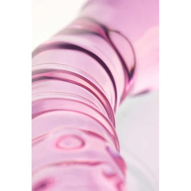 Двусторонний розовый фаллос с рёбрами и точками - 20,5 см - Sexus Glass. Фотография 7.