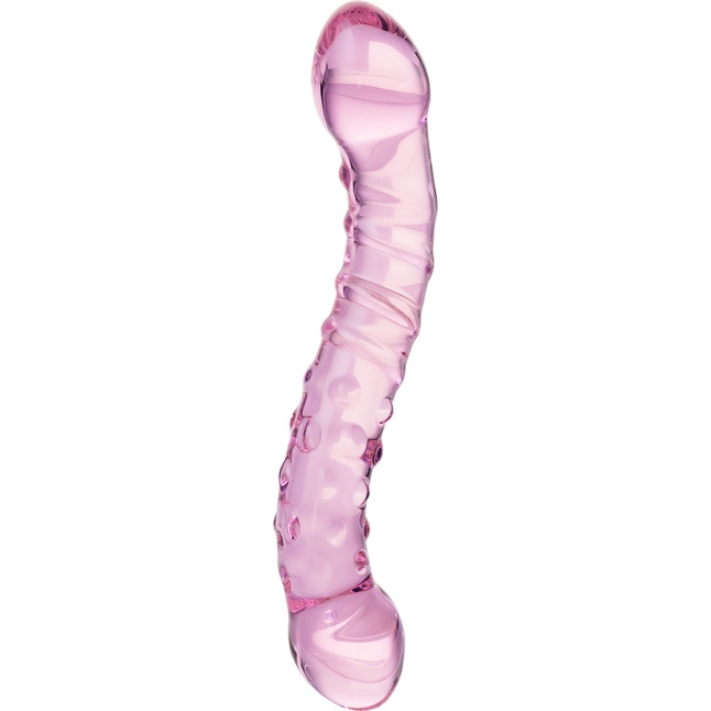 Двусторонний розовый фаллос с рёбрами и точками - 20,5 см - Sexus Glass