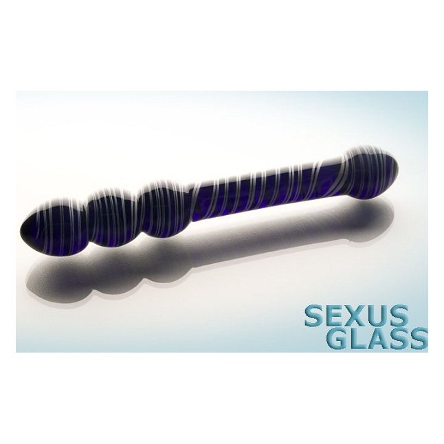 Синий стеклянный двусторонний стимулятор - 17,5 см - Sexus Glass