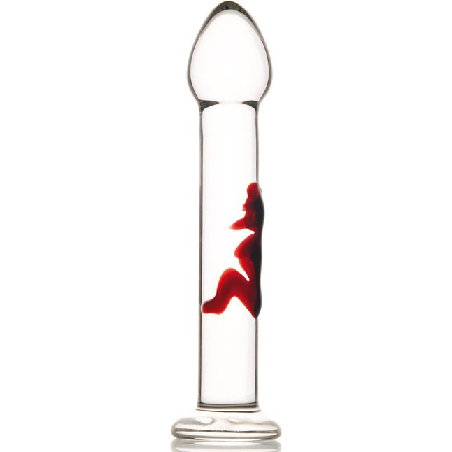 Стеклянный прозрачный фаллос на подставке с фигуркой девушки - 18 см - Sexus Glass