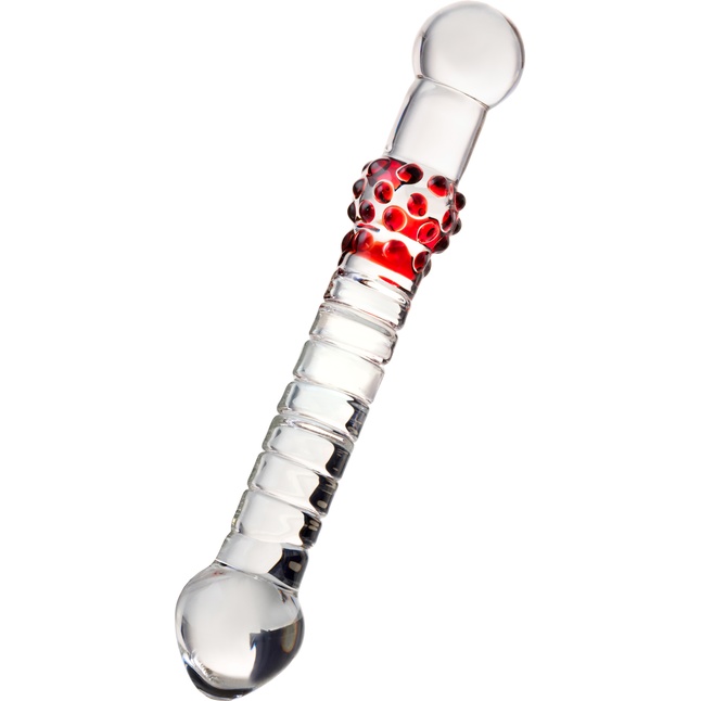 Стеклянный стимулятор с ручкой-шаром и цветными пупырышками - 22 см - Sexus Glass. Фотография 3.