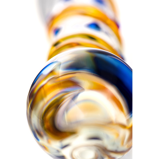 Стеклянный фаллос на подставке с цветными спиралями - 17,5 см - Sexus Glass. Фотография 5.