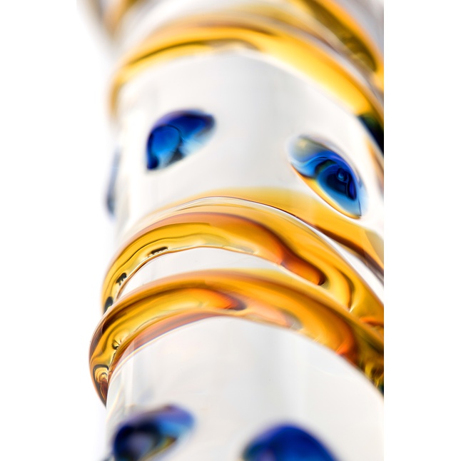 Стеклянный фаллос на подставке с цветными спиралями - 17,5 см - Sexus Glass. Фотография 7.