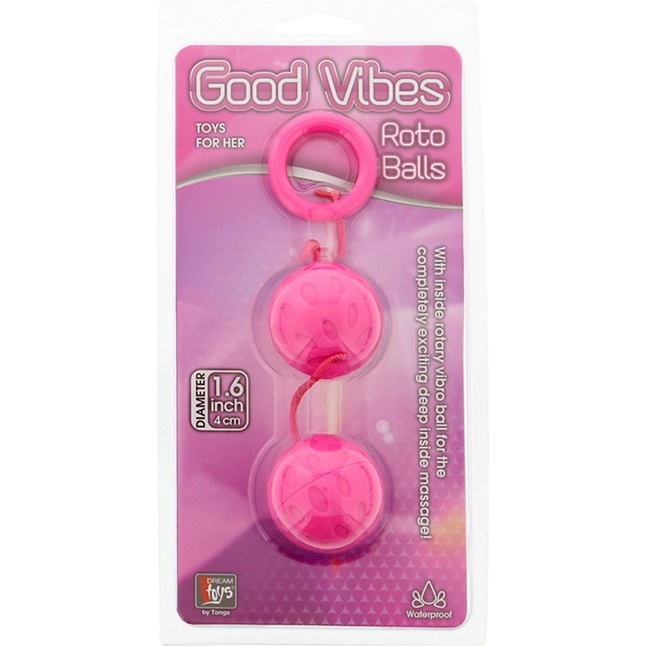 Розовые вагинальные шарики с рельефом GOOD VIBES ROTO BALLS - Good Vibes. Фотография 2.
