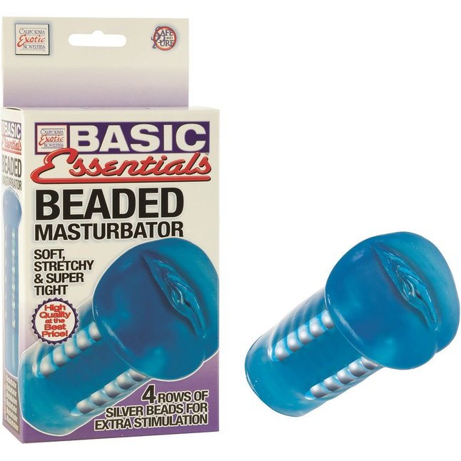 Синий мастурбатор-вагина BASIC BEADED - Basic Essentials. Фотография 2.