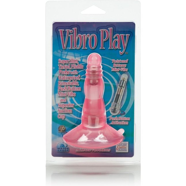 Розовая анальная вибровтулка на присоске Vibro Play Probes - 11 см - Anal Toys. Фотография 4.