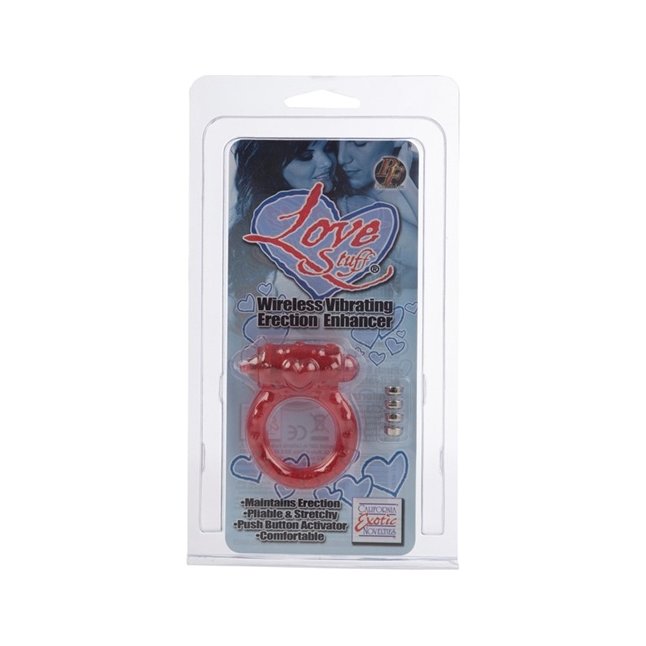 Красное эрекционное кольцо на пенис с вибрацией LOVE STUFF - Couples Enhancers. Фотография 2.