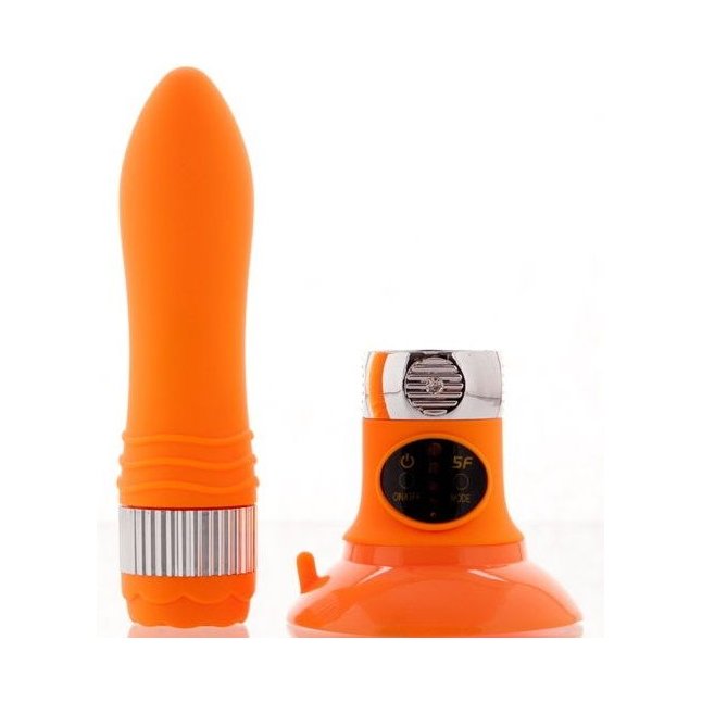 Оранжевый водонепроницаемый вибратор на присоске со сменной панелью управления - 19 см - Sexus Funny Five