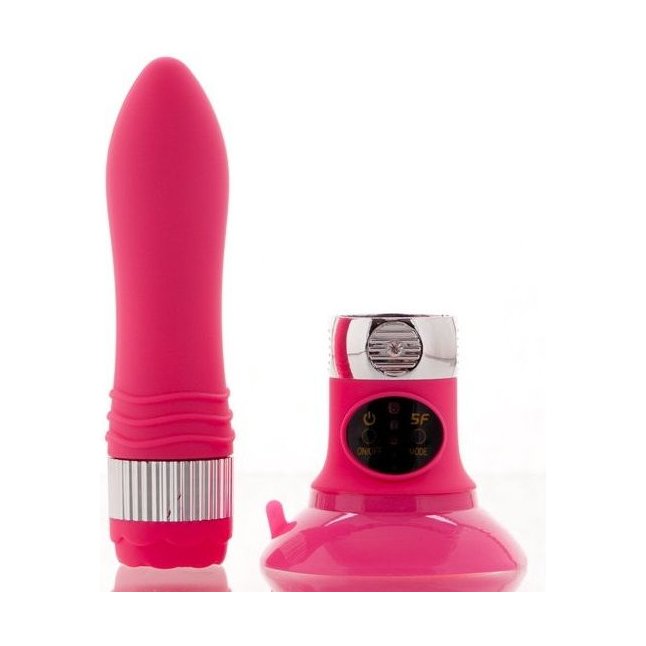 Розовый водонепроницаемый вибратор на присоске со сменной панелью управления - 19 см - Sexus Funny Five